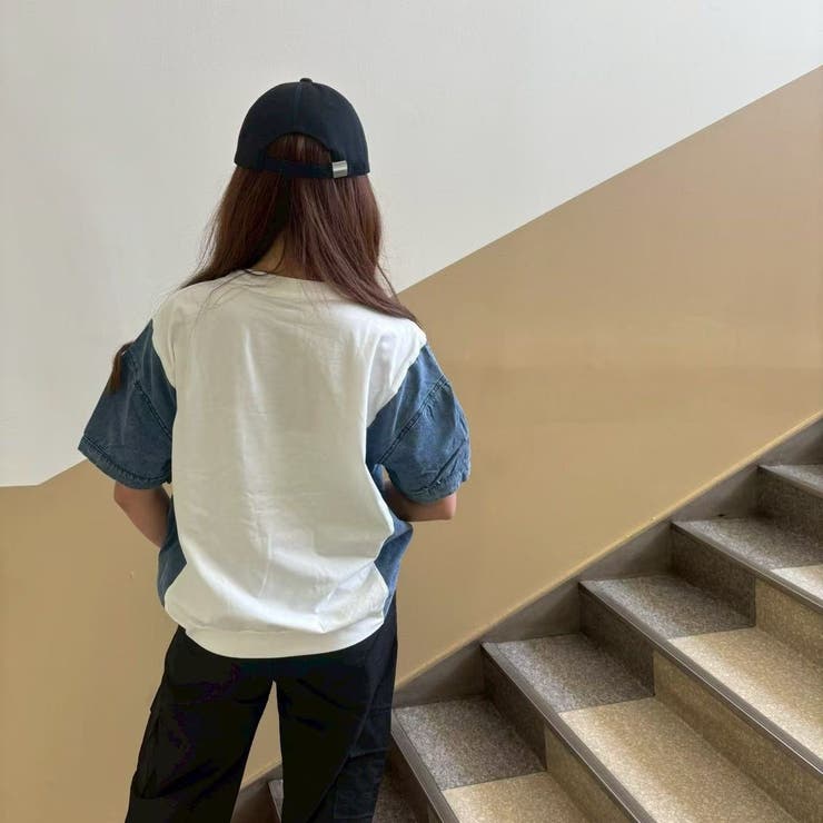 サイド切り替え＆袖＆ポケット デニムドッキングＴシャツ | LETee | 詳細画像6 