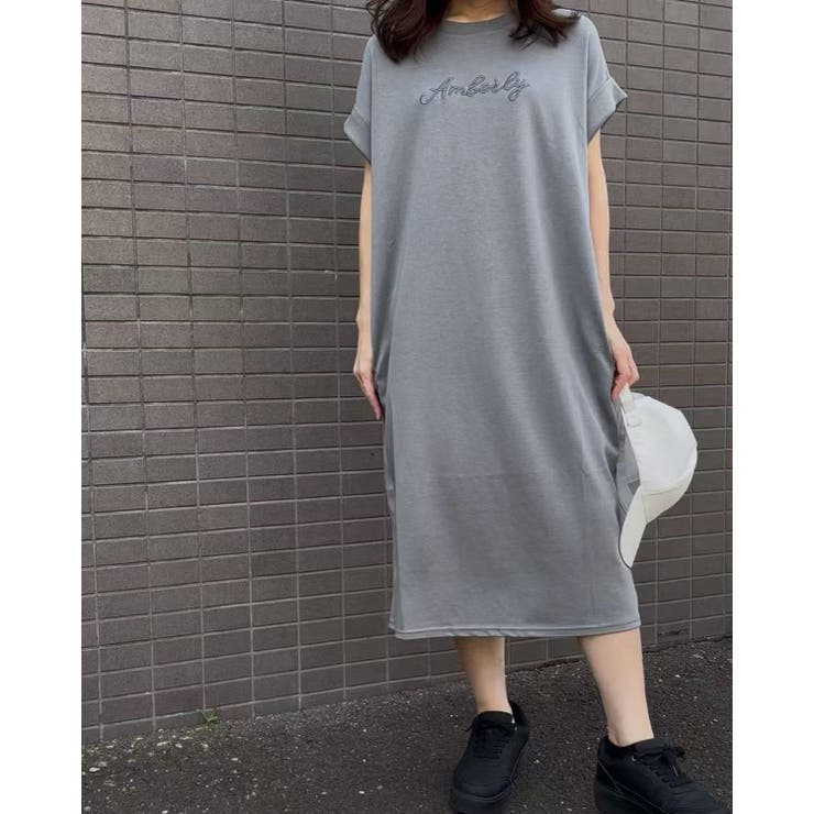GREY | シシュウロゴカットソーワンピース/ビッグシルエット | LETee