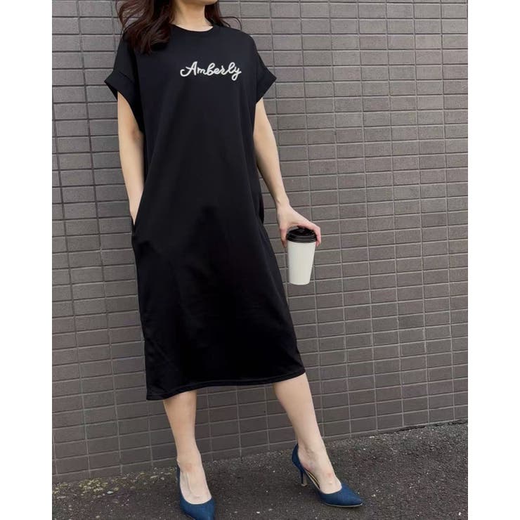 BLACK | シシュウロゴカットソーワンピース/ビッグシルエット | LETee