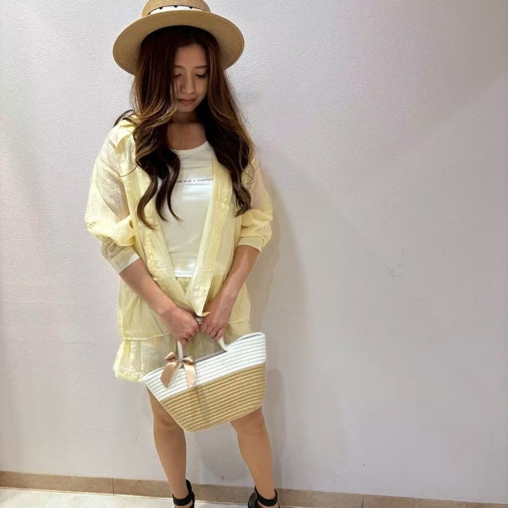 YELLOW | 透け感が夏らしい♪長袖シャツ＆ポケット付きショートパンツ＆タンクトップ セットア… | LETee