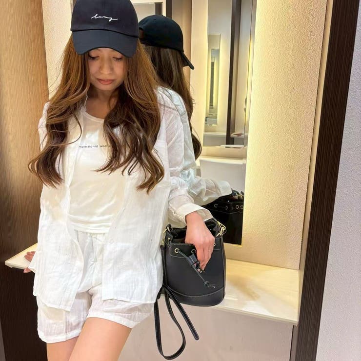 透け感が夏らしい♪長袖シャツ＆ポケット付きショートパンツ＆タンクトップ セットア… | LETee | 詳細画像1 