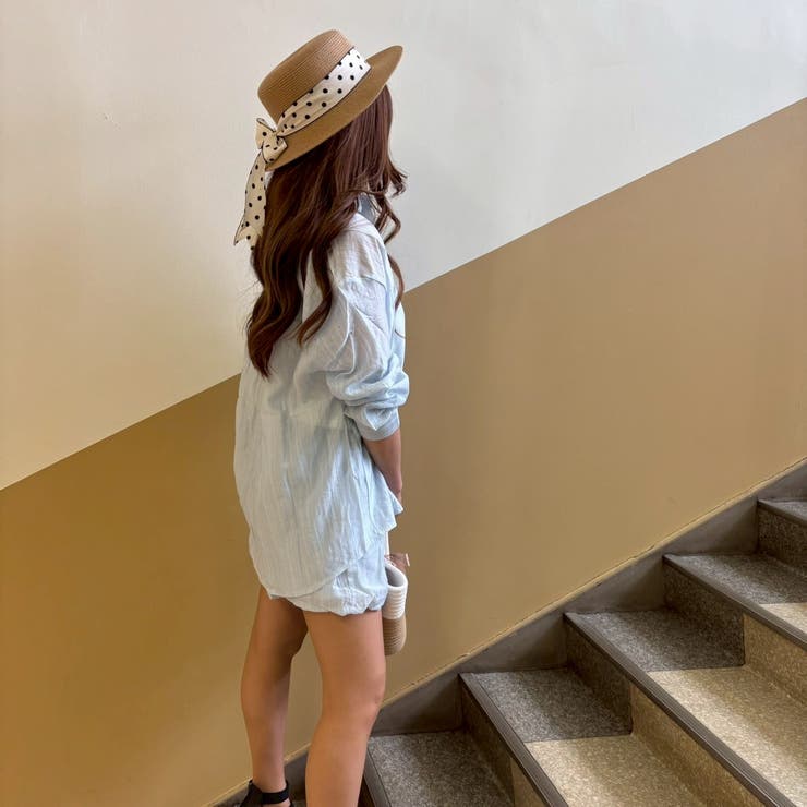 透け感が夏らしい♪長袖シャツ＆ポケット付きショートパンツ
