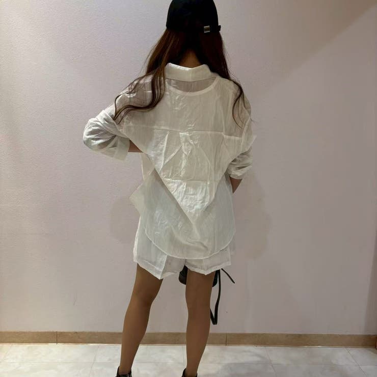透け感が夏らしい♪長袖シャツ＆ポケット付きショートパンツ＆タンクトップ セットア… | LETee | 詳細画像6 