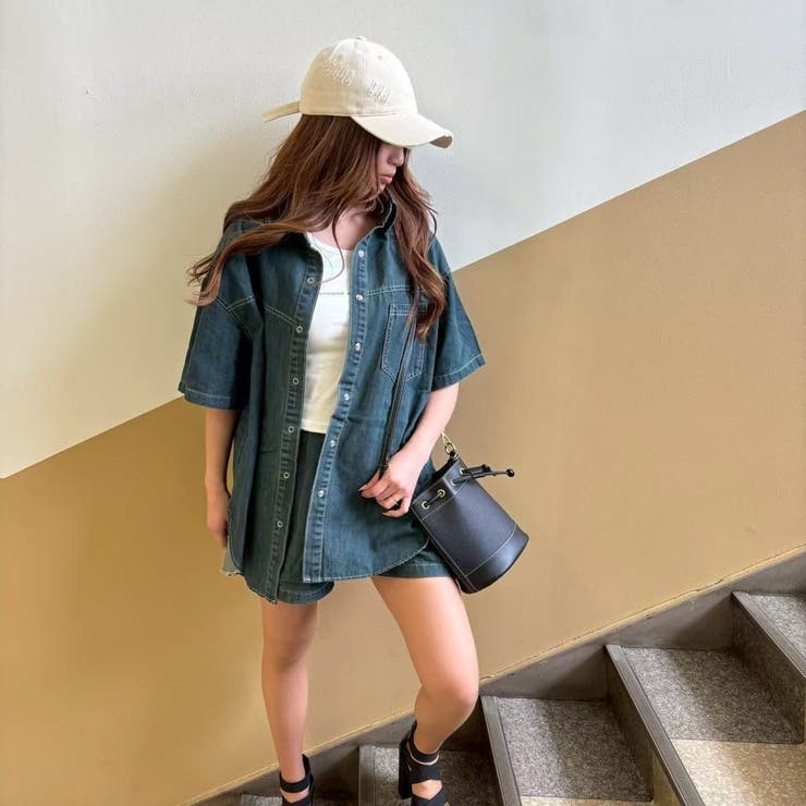 くみ  emmy デニムセットアップ　ショートパンツ　ジャケット emmy デニムラップショートパンツセットアップ デニム