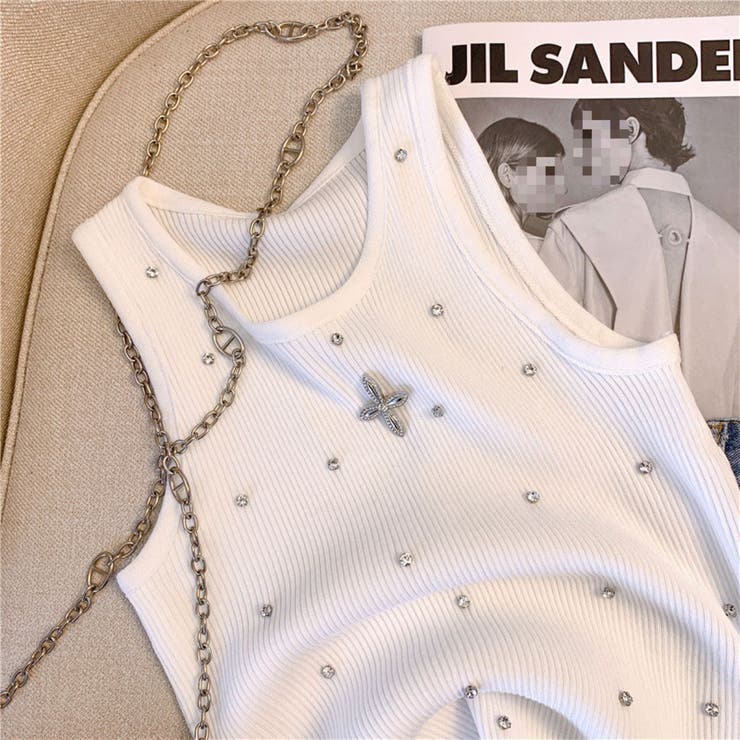 クロス＆ストーン付きタンクトップ/ニットトップス | LETee | 詳細画像1 