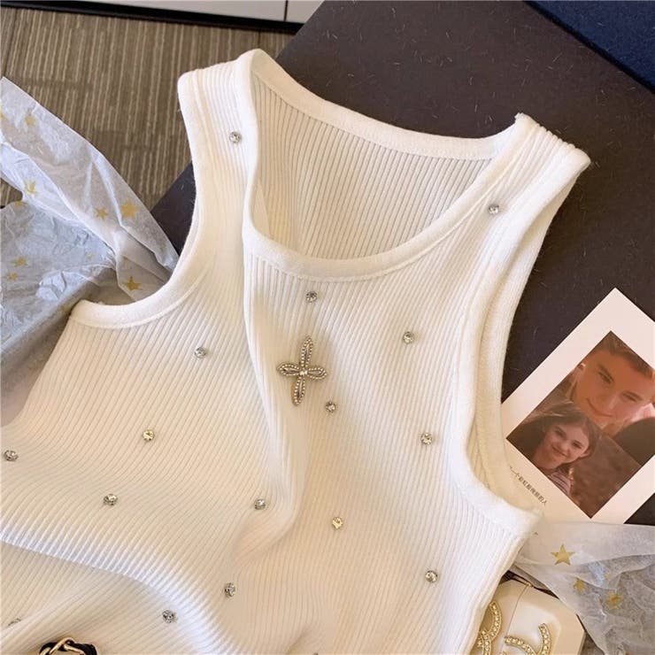クロス＆ストーン付きタンクトップ/ニットトップス | LETee | 詳細画像2 