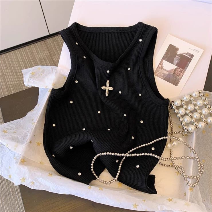 クロス＆ストーン付きタンクトップ/ニットトップス | LETee | 詳細画像8 