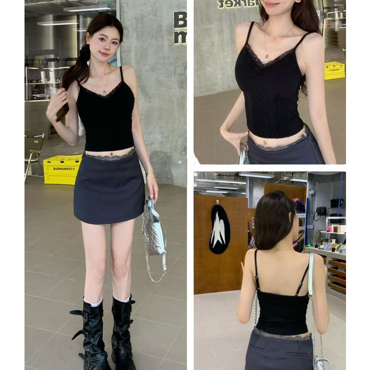 レース付きキャミソール/レースライン/センターレースストライプ | LETee | 詳細画像11 