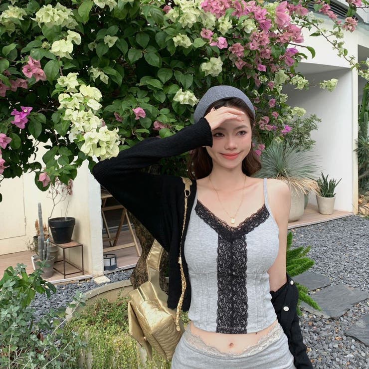 レース付きキャミソール/レースライン/センターレースストライプ | LETee | 詳細画像2 