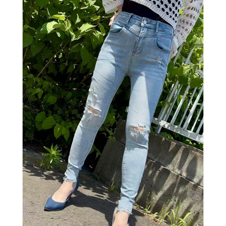 SAX | ダメージスキニーデニムパンツ | LETee