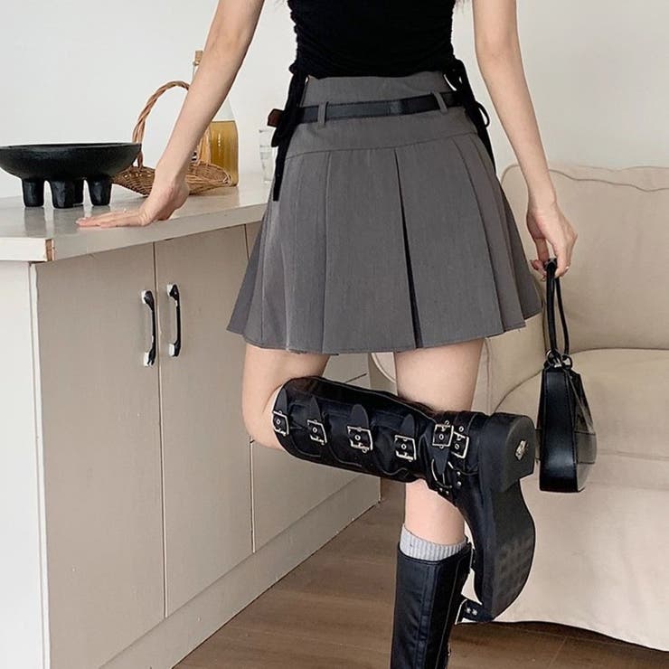 ボックスプリーツミニスカート/インナーパンツ付/ベルト付 | LETee | 詳細画像8 