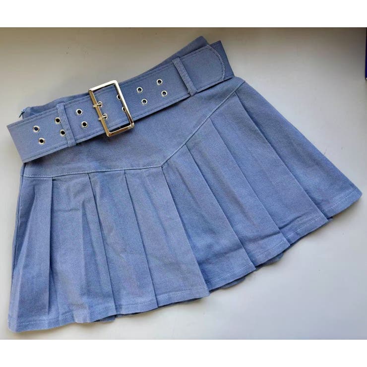 BLUE | プリーツミニスカート/ベルト付 | LETee