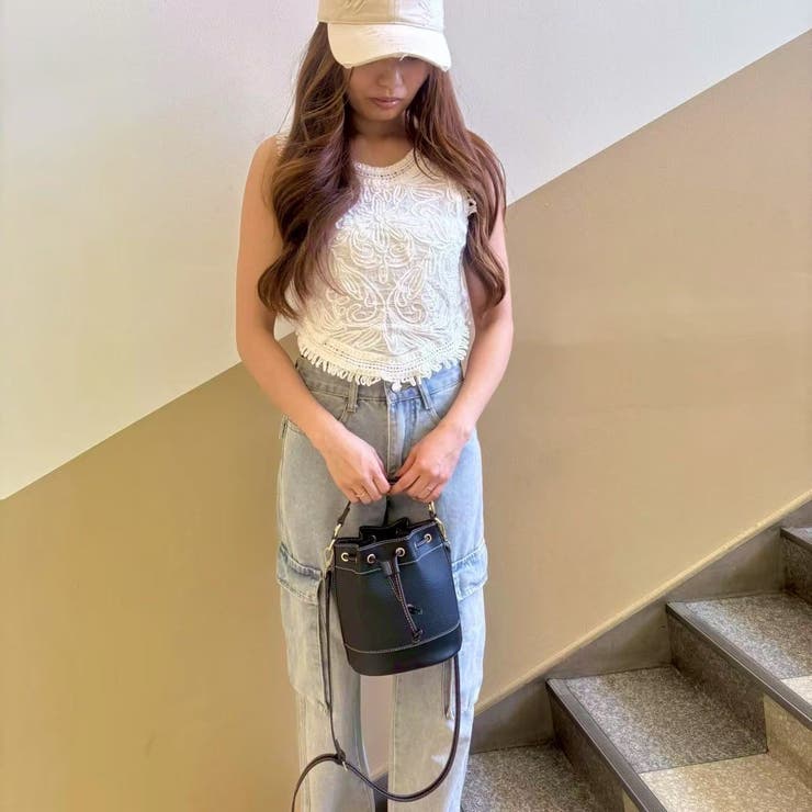 WHITE | クロシェ風ノースリーブトップス/フリンジ | LETee