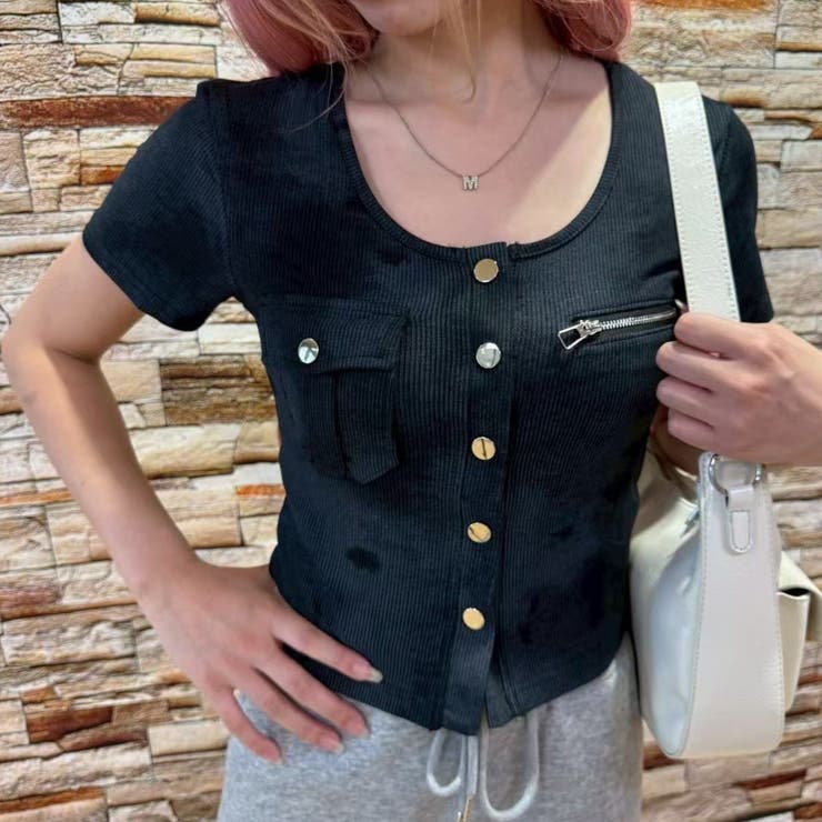 GREY | 前開きカットソーラウンドネックトップス/フラップポケット＆ジップポケット付 | LETee