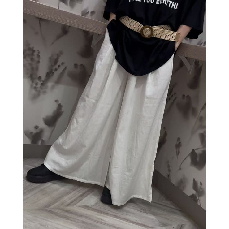 BEIGE | ベルト付ワイドパンツ/リラックスパンツ/ウエストゴム | LETee