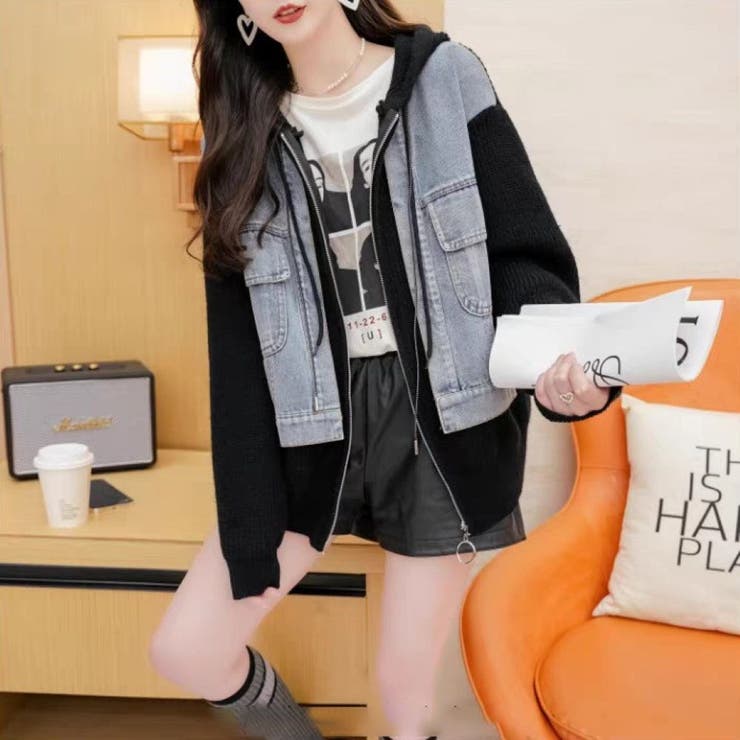 デニムドッキング ニットパーカー/ZIPUP[品番：LPSW0010363]｜LETee