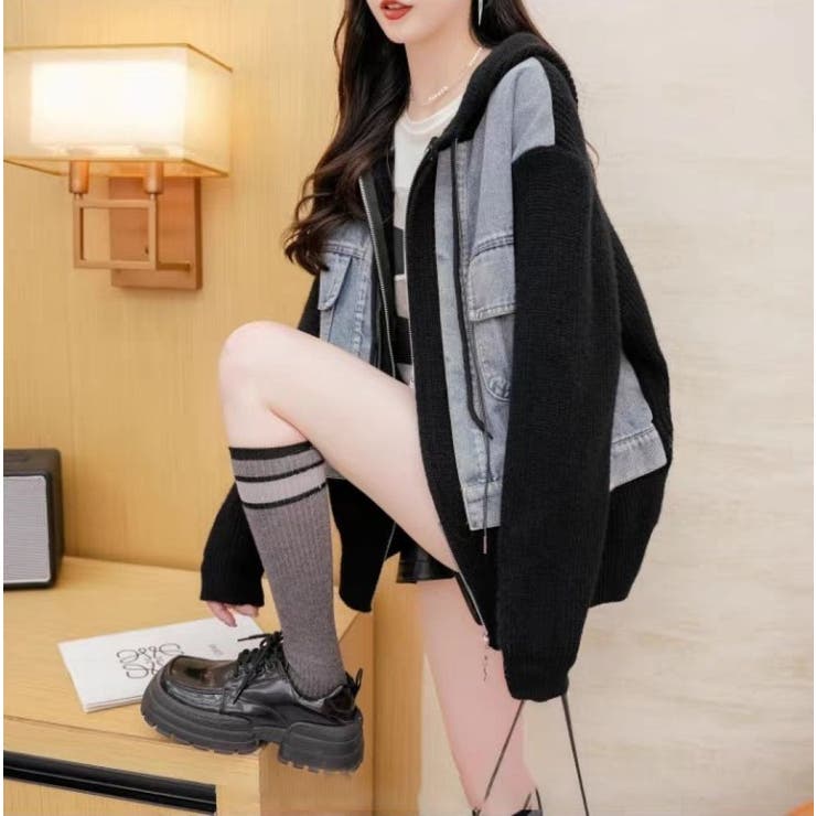 デニムドッキング ニットパーカー/ZIPUP | LETee | 詳細画像9 