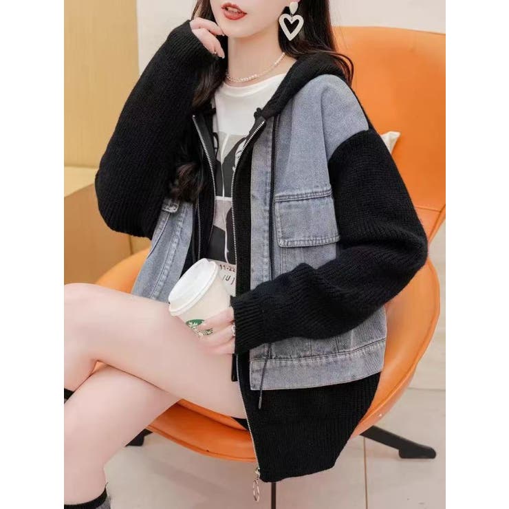 デニムドッキング ニットパーカー/ZIPUP | LETee | 詳細画像11 