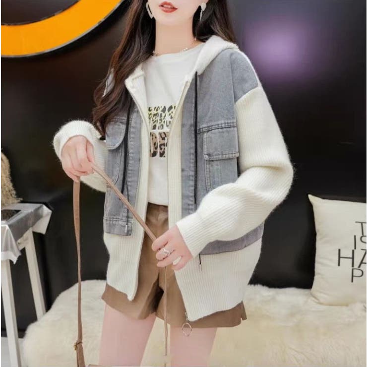 デニムドッキング ニットパーカー/ZIPUP[品番：LPSW0010363]｜LETee