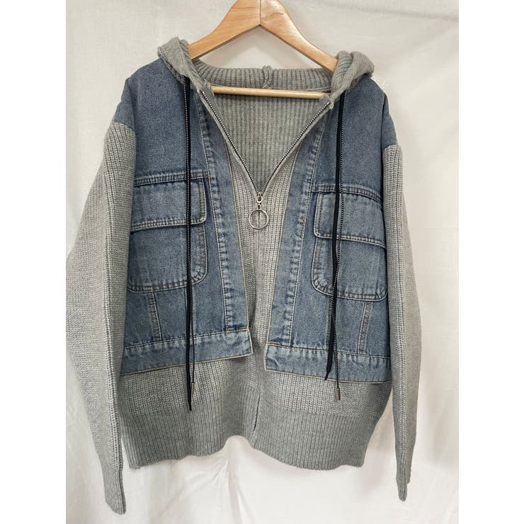 デニムドッキング ニットパーカー/ZIPUP[品番：LPSW0010363]｜LETee
