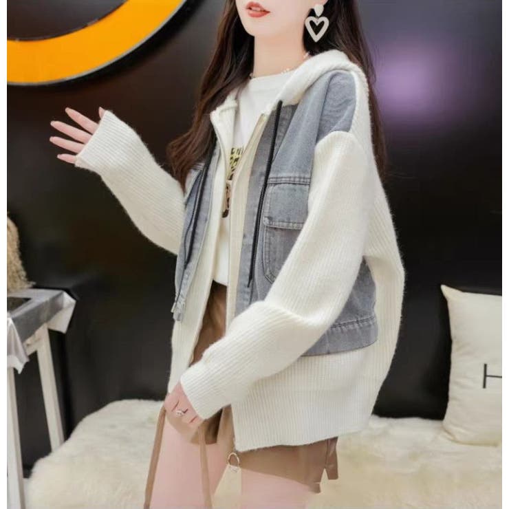 デニムドッキング ニットパーカー/ZIPUP | LETee | 詳細画像2 