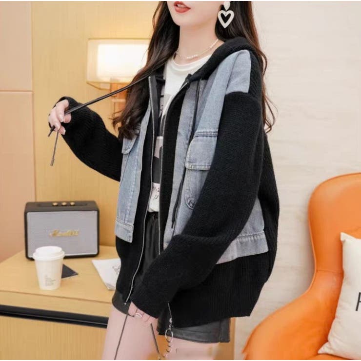 デニムドッキング ニットパーカー/ZIPUP[品番：LPSW0010363]｜LETee