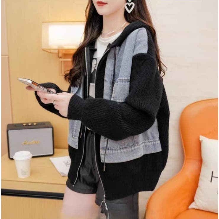 デニムドッキング ニットパーカー/ZIPUP | LETee | 詳細画像7 