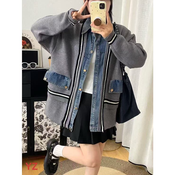 GREY | ニットドッキング デニムシャツジャケット/身頃ニット | LETee