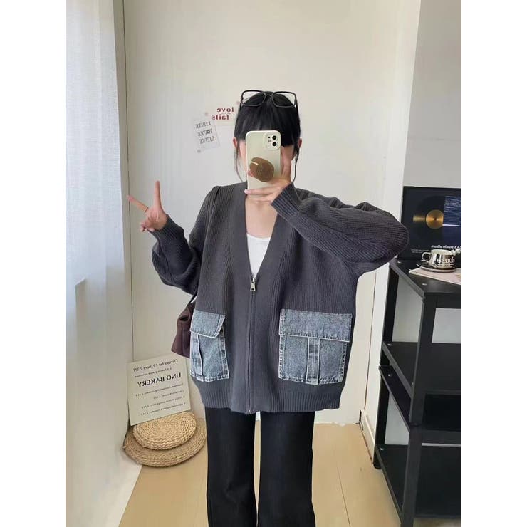 ニットカーディガン/デニムポケット付/ジップアップカーデ | LETee | 詳細画像8 