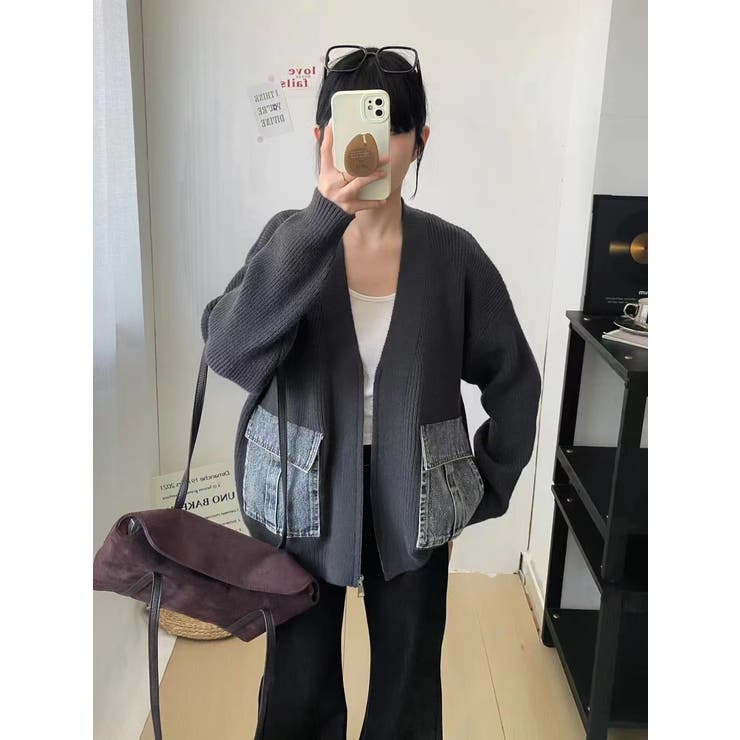 ニットカーディガン/デニムポケット付/ジップアップカーデ | LETee | 詳細画像9 