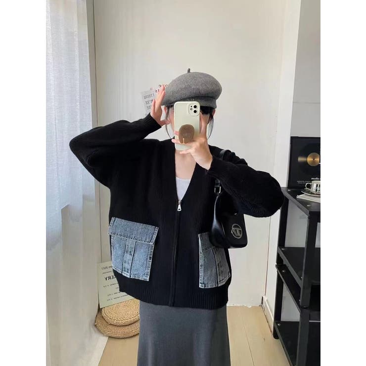 ニットカーディガン/デニムポケット付/ジップアップカーデ | LETee | 詳細画像12 