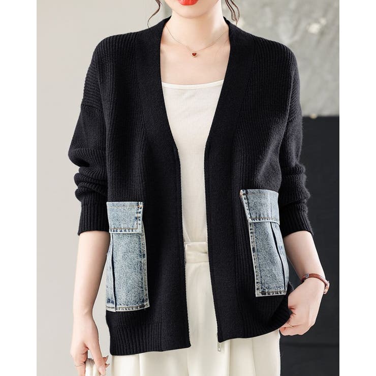 ニットカーディガン/デニムポケット付/ジップアップカーデ | LETee | 詳細画像13 