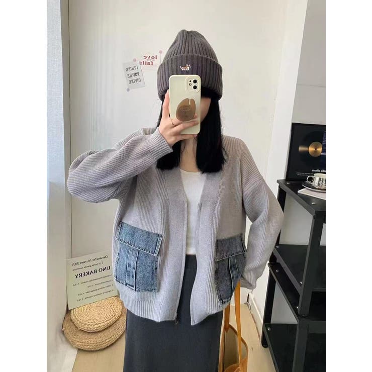 ニットカーディガン/デニムポケット付/ジップアップカーデ | LETee | 詳細画像5 