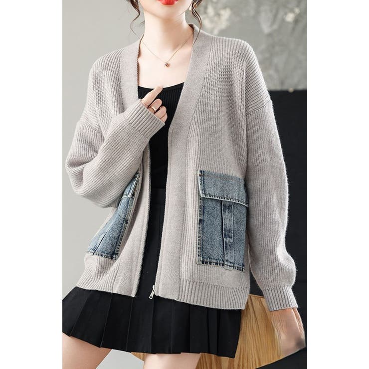 ニットカーディガン/デニムポケット付/ジップアップカーデ | LETee | 詳細画像7 