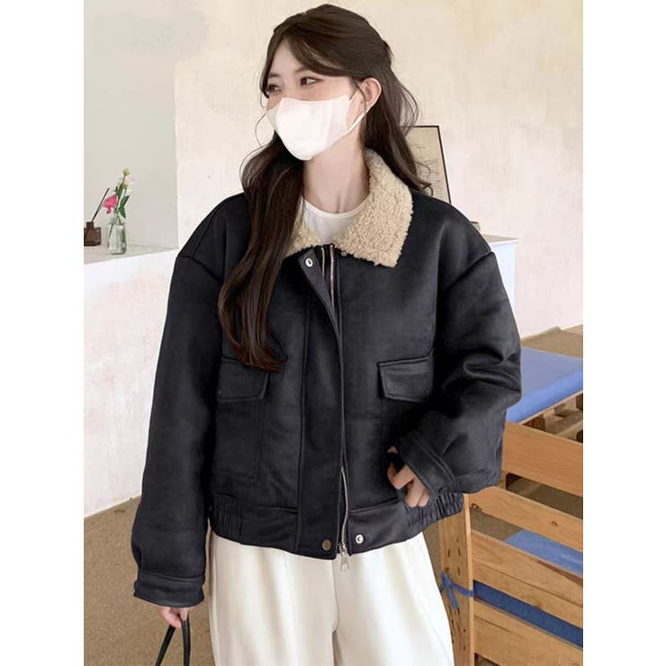 BLACK | フェイクレザージャケット/ボア付き | LETee