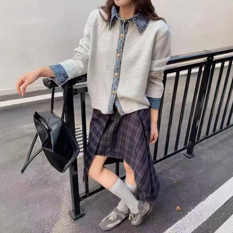 WHITE | デニムドッキングニットカーディガン | LETee