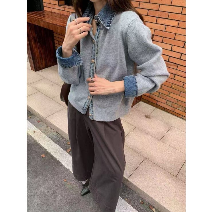 デニムドッキングニットカーディガン | LETee | 詳細画像3 