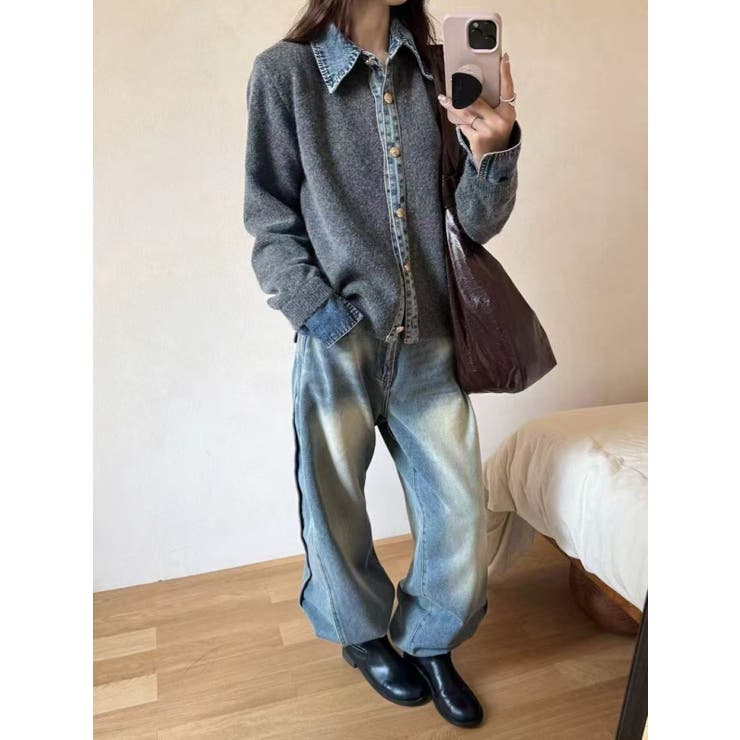 デニムドッキングニットカーディガン | LETee | 詳細画像4 