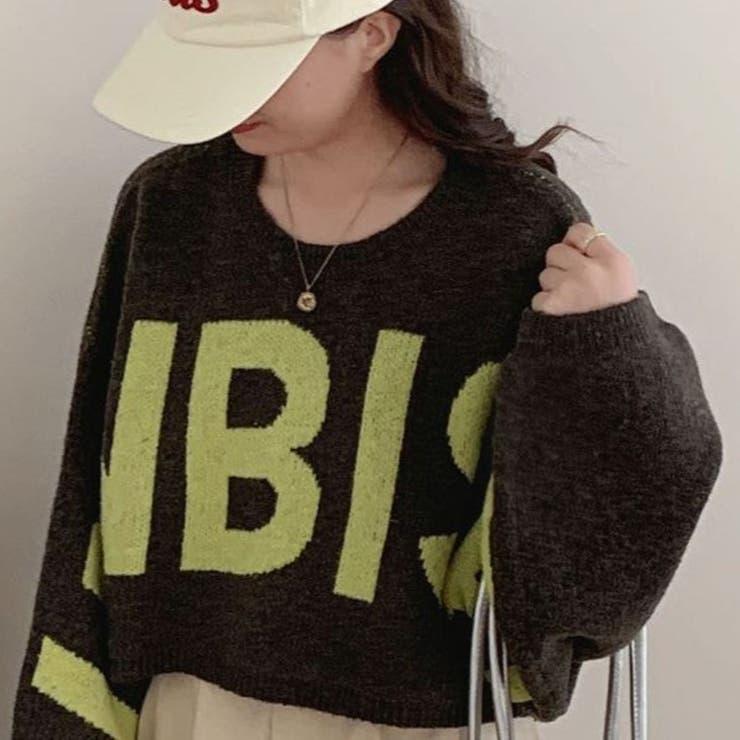 BROWN | ロゴジャカードニットプルオーバー ショート丈 | LETee