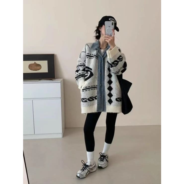 デニムドッキングジャカードニットカーディガン | LETee | 詳細画像7 