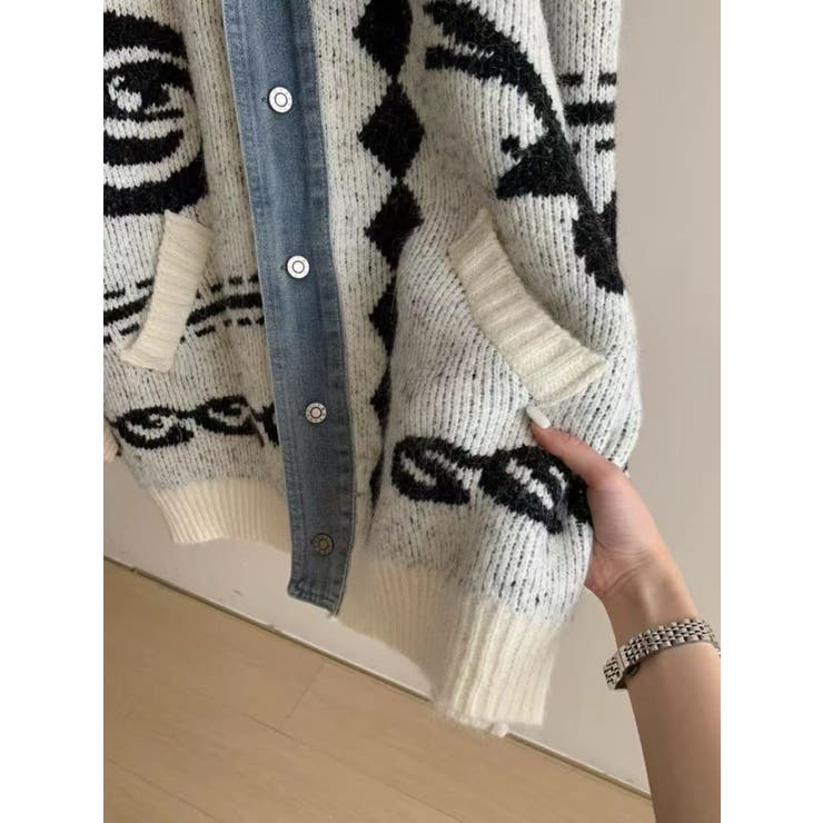 デニムドッキングジャカードニットカーディガン | LETee | 詳細画像8 