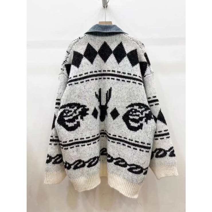 デニムドッキングジャカードニットカーディガン | LETee | 詳細画像10 