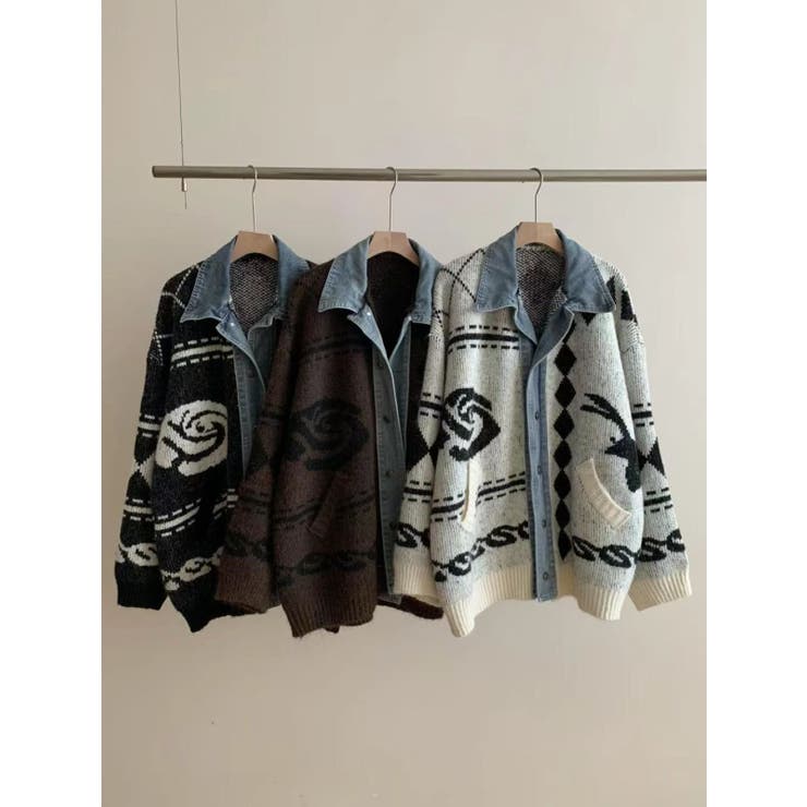 デニムドッキングジャカードニットカーディガン | LETee | 詳細画像11 