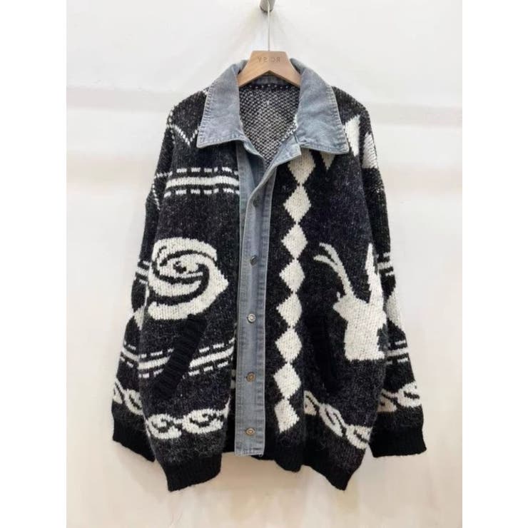 デニムドッキングジャカードニットカーディガン | LETee | 詳細画像3 