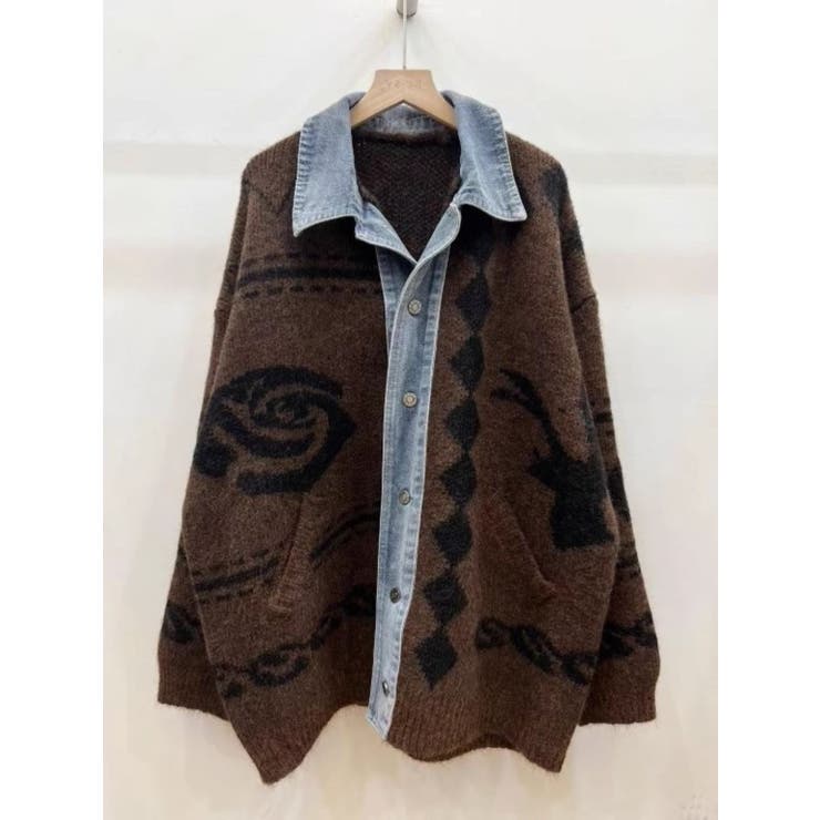 デニムドッキングジャカードニットカーディガン | LETee | 詳細画像6 