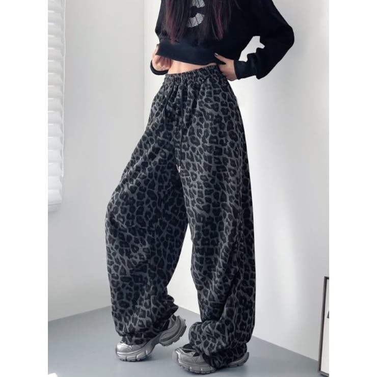 BLACK | レオパード柄ワイドパンツ | LETee