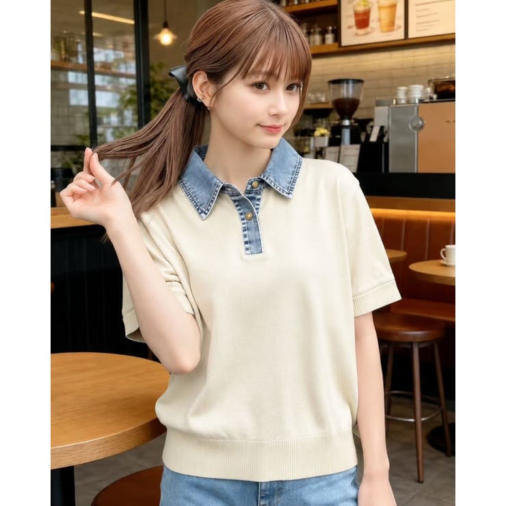 BEIGE | デニムドッキングカットソー | LETee