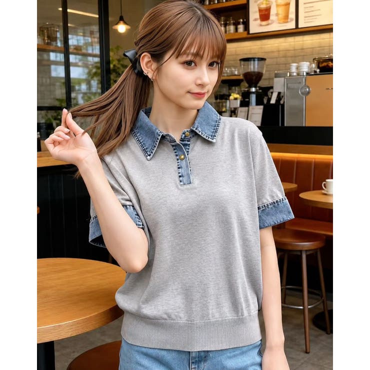 GREY | デニムドッキングカットソー | LETee