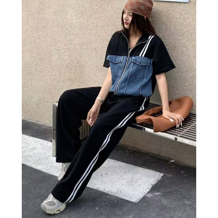 BLACK | デニムドッキングカットソー＆パンツ/セットアップ | LETee