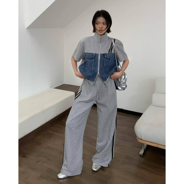 GREY | デニムドッキングカットソー＆パンツ/セットアップ | LETee